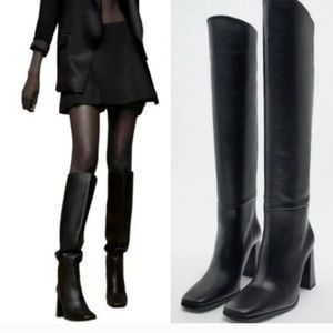 WORN ONCE Zara black thigh bight leather boots